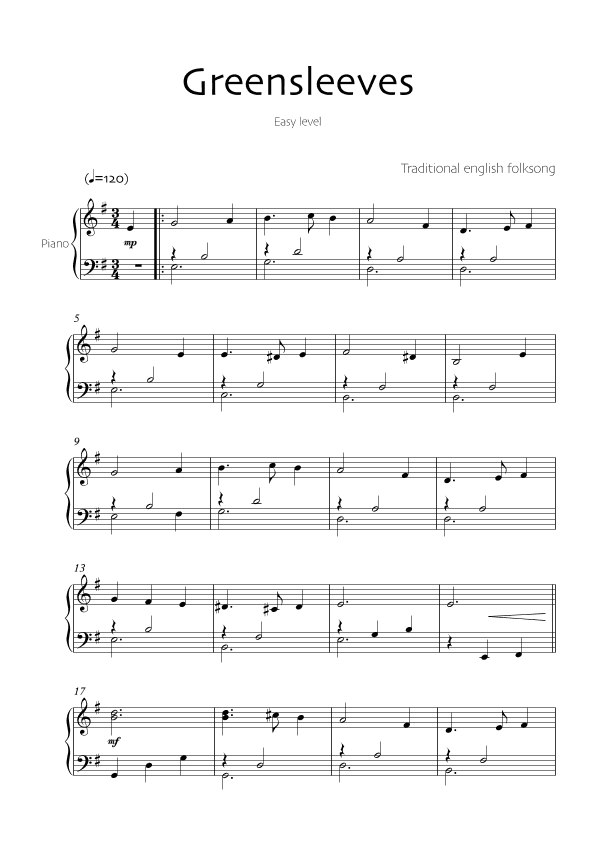 Greensleeves (easy piano) (arr. Robin Wood Editions)