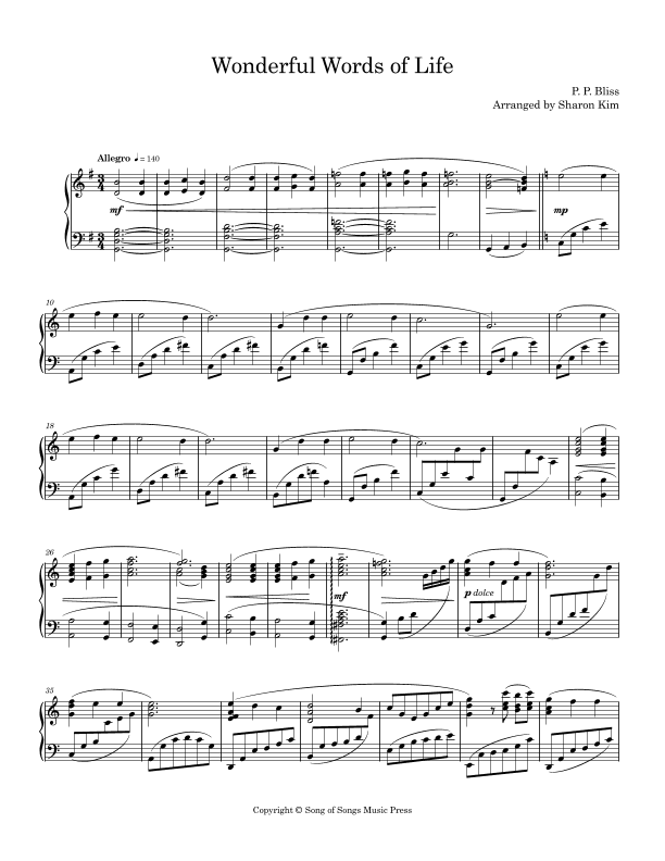 Wonderful Words of Life (Sing Them over Again to Me) for Piano Solo (arr. Sharon Kim)