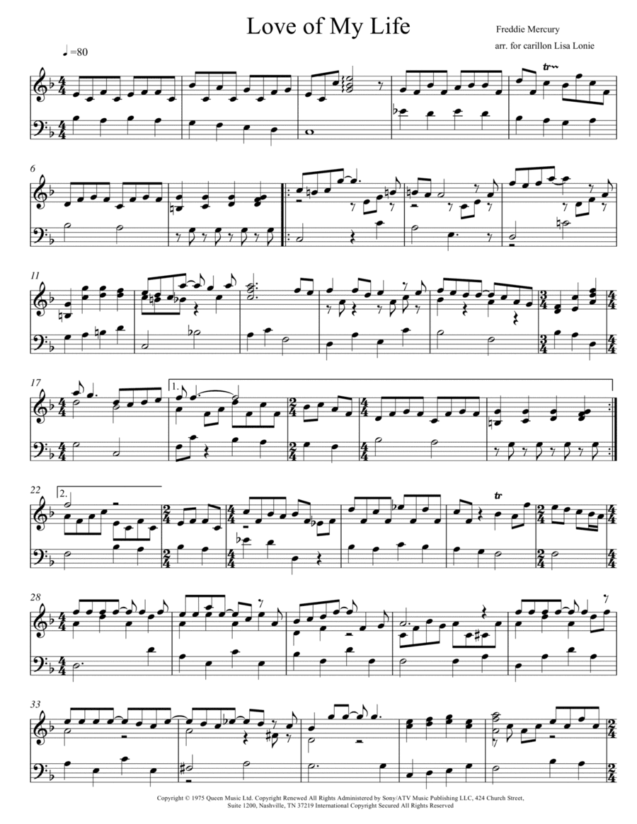Love Of My Life (arr. Lisa Lonie)
