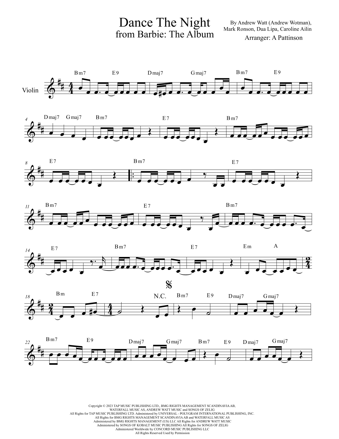 Dance The Night (arr. Andrew Pattinson)