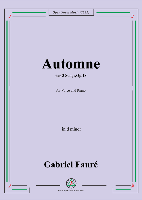 Fauré-Automne,in d minor,Op.18 No.3,from '3 Songs,Op.18' (arr. OSM Press)