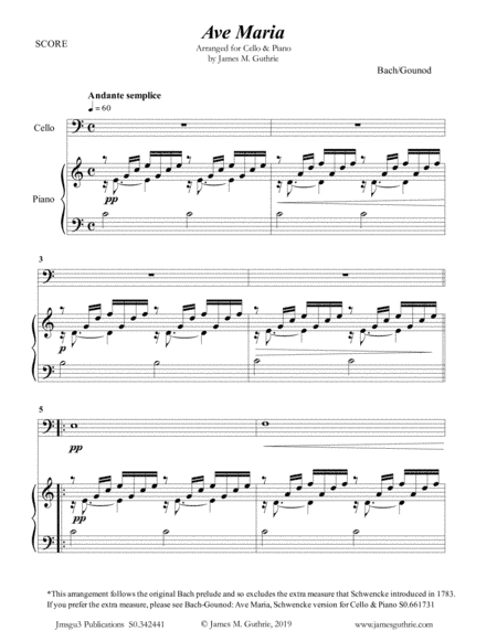 Bach-Gounod: Ave Maria for Cello & Piano (arr. James M. Guthrie, ASCAP)