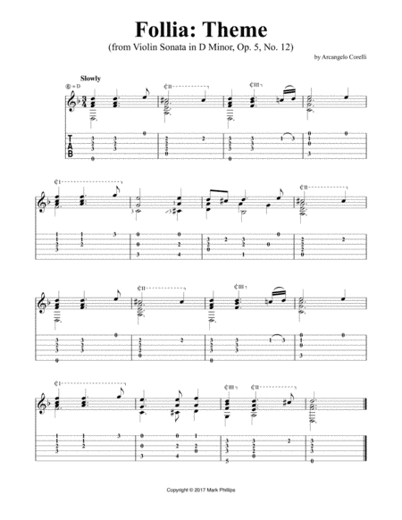Follia: Theme (from Violin Sonata in D Minor, Op. 5, No. 12) (arr. Mark Phillips)