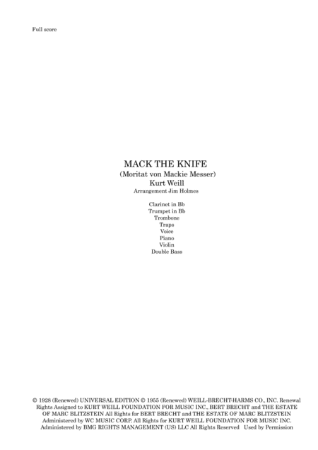 Mack The Knife (arr. James Holmes (ghmusicprep))