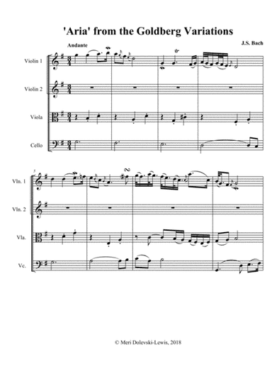 Aria from the Goldberg Variations: for string quartet (arr. Meri Dolevski)