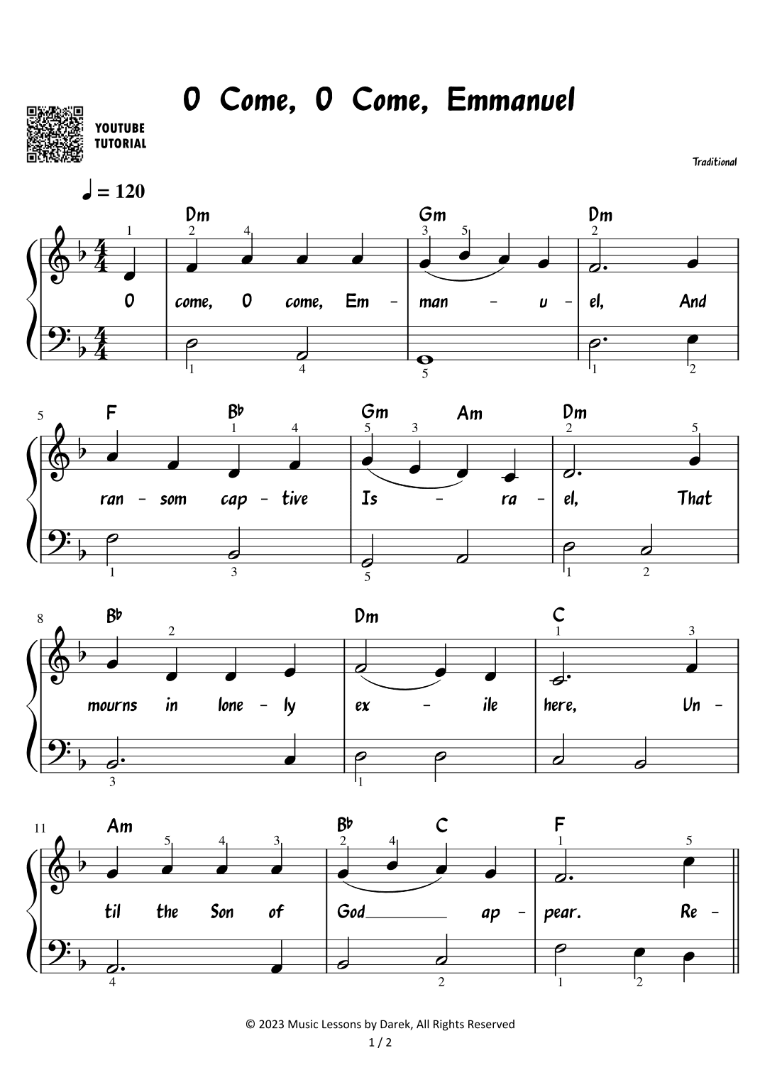 O Come, O Come, Emmanuel - Christmas Carol [EASY PIANO] (arr. Darek)