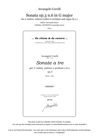 Corelli, Sonata op.3 n.6 in G major (arr. Alessandro Bares)