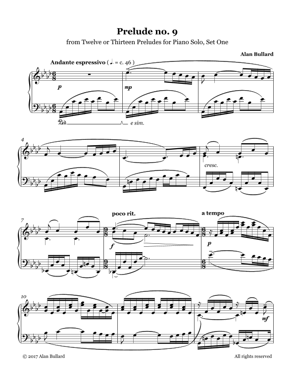 Prelude No. 9 from 'Twelve or Thirteen Preludes for Piano, Set One' (ABRSM Grade 7, 2021-2026)