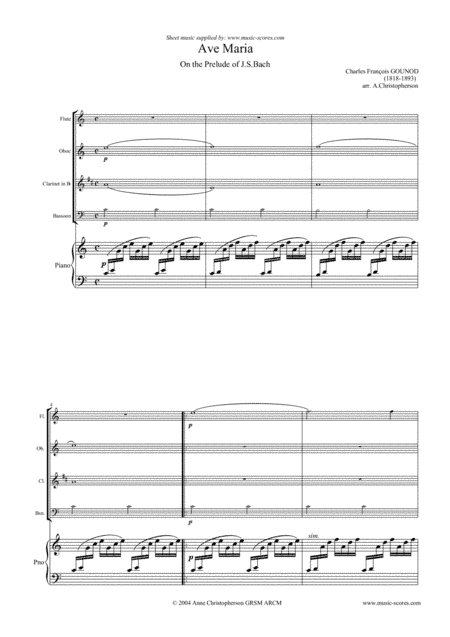 Ave Maria - Flute, Oboe, Clarinet, Bassoon and Piano (arr. Anne Christopherson GRSM ARCM)