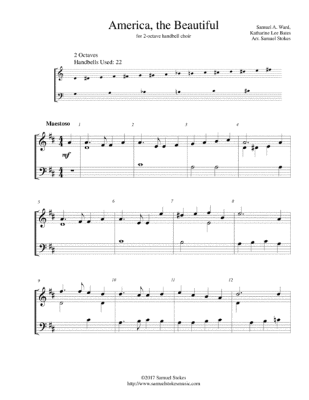 America, the Beautiful (O Beautiful for Spacious Skies) - for 2-octave handbell choir (arr. Samuel Stokes)