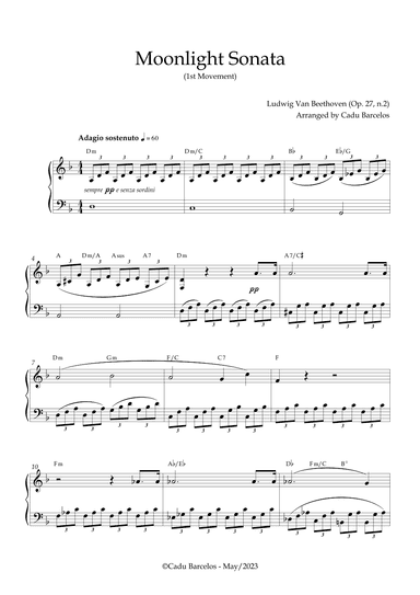 Moonlight Sonata (Beethoven) D minor - Piano and chords (arr. Cadu Barcelos)