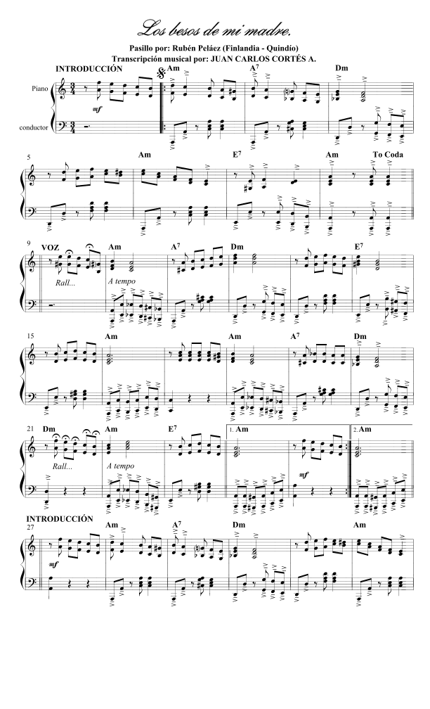 Los besos de mi madre. Pasillo por Rubén Peláez (arr. Juan Carlos Cortés Aguirre)