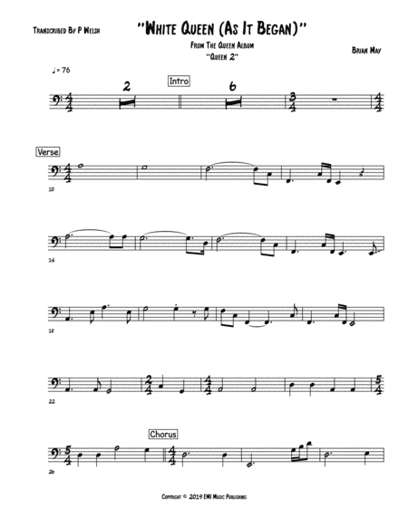 White Queen (as It Began) (arr. P Welsh)