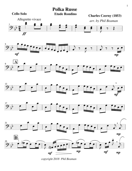 Polka Russe-Czerny-Cello Solo (arr. Phil Beaman)