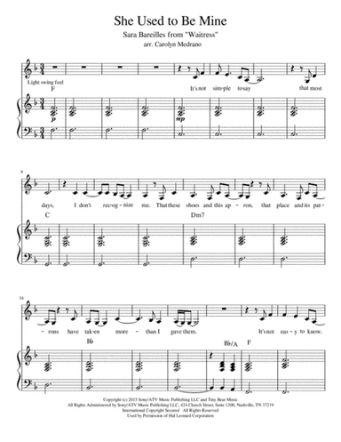 She Used To Be Mine from WAITRESS THE MUSICAL (arr. Carolyn Medrano)