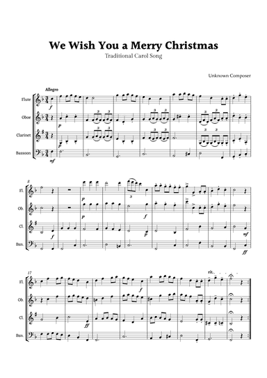 We Wish you a Merry Christmas for Woodwind Quartet (arr. Rika K.)