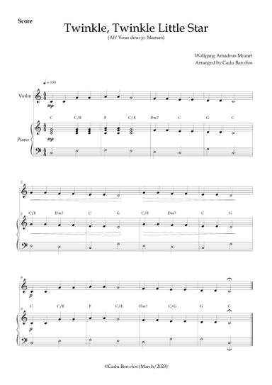 Twinkle, Twinkle Little Star - Easy Piano and Violin C Major Chords (arr. Cadu Barcelos)