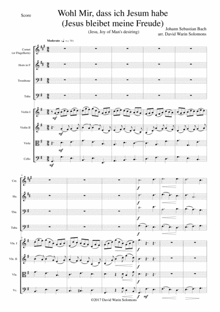 Wohl mir dass ich Jesum habe (Jesu joy of man's desiring) for brass quartet and strings (arr. David Warin Solomons)