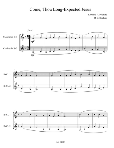 Come, Thou Long-Expected Jesus (Clarinet Duet) (arr. B. C. Dockery)