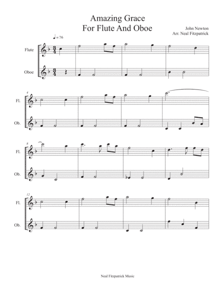 Amazing Grace For Flute And Oboe (arr. Neal Fitzpatrick Editions)