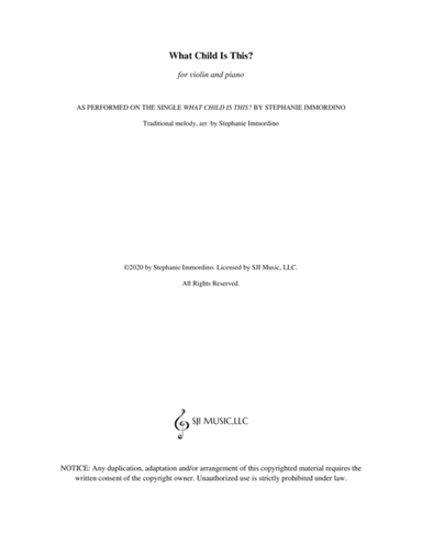 What Child is This, for Violin and Piano (arr. Stephanie Immordino)