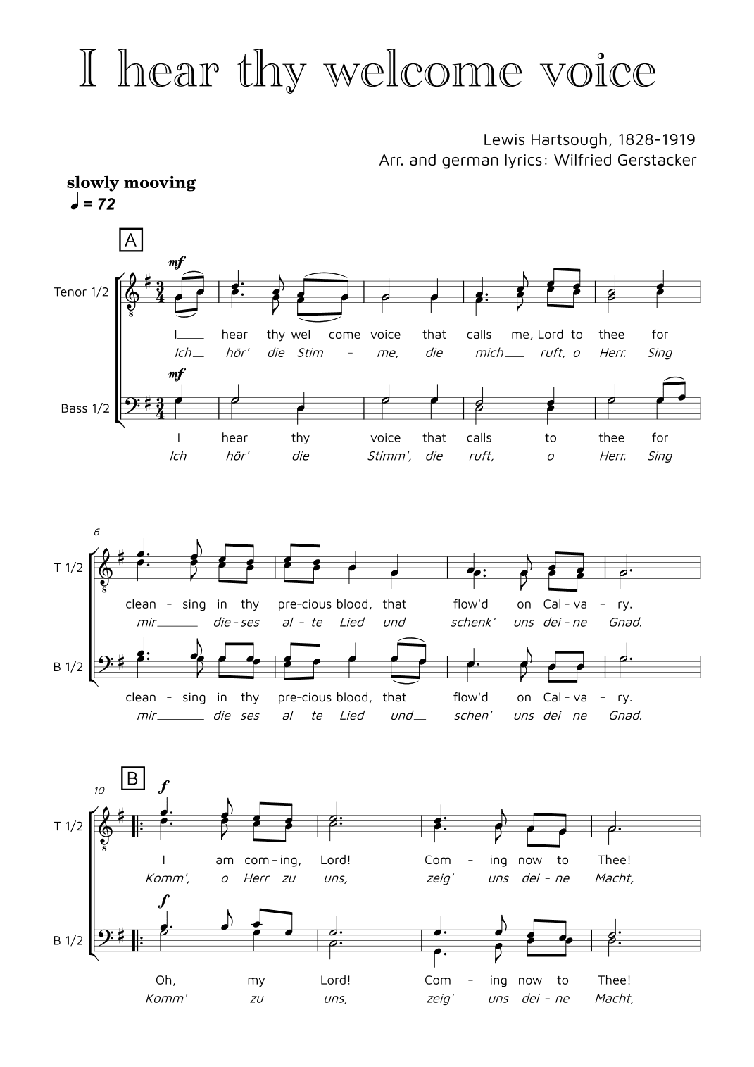 I hear thy welcome voice - Ich hör die Stimme (arr. Wilfried Gerstacker)