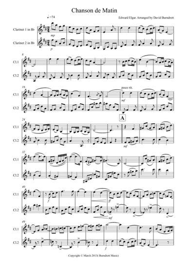 Chanson De Matin for Clarinet Duet (arr. D.Burndrett)
