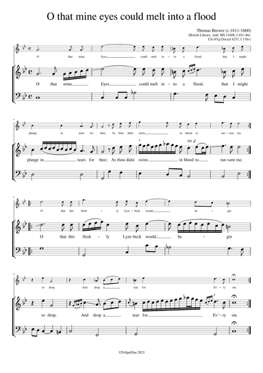 O that mine eyes could melt into a flood (Ornamented version from Add. MS 11608) (arr. Early Music Scores)