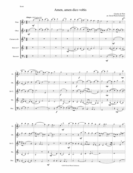Amen Amen dico vobis (Truly truly I say to you) for wind quintet (arr. David Warin Solomons)
