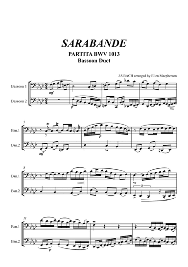 Sarabande by J.S.BACH - arranged for Bassoon Duo (arr. Ellen Macpherson)