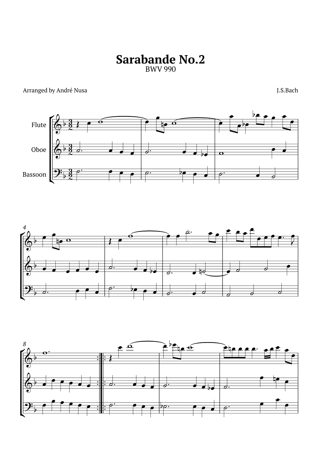 Sarabande No.2 BWV 990 (arr. André Nusa)