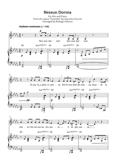 Nessun Dorma (for alto and piano) (arr. Rodrigo Faleiros)