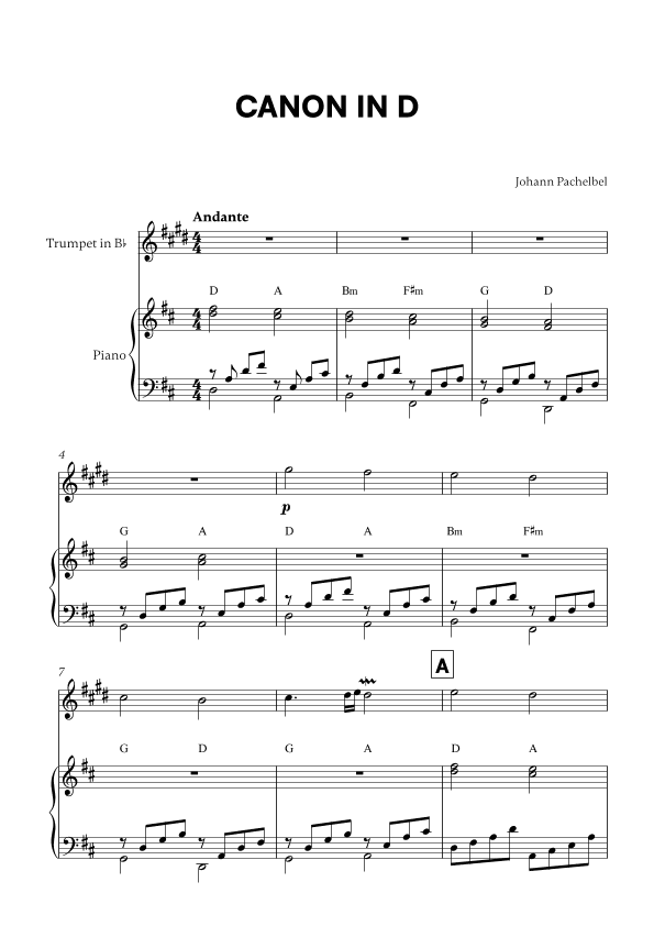Canon in D (for Trumpet and Piano) (arr. Cadenza Editions)