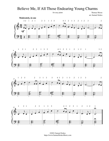 Believe Me, If All Those Endearing Young Charms - for easy piano (arr. Samuel Stokes)