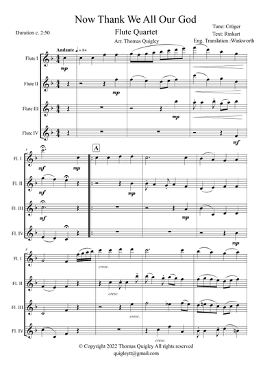 Now Thank We All Our God (Flute Quartet) (arr. Thomas Quigley)