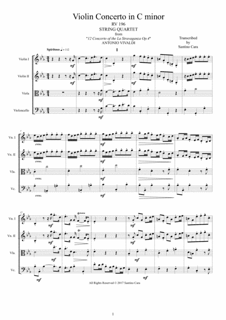 Vivaldi - Concerto No.10 in C minor Op.4 Rv196 for String Quartet (arr. Santino Cara)