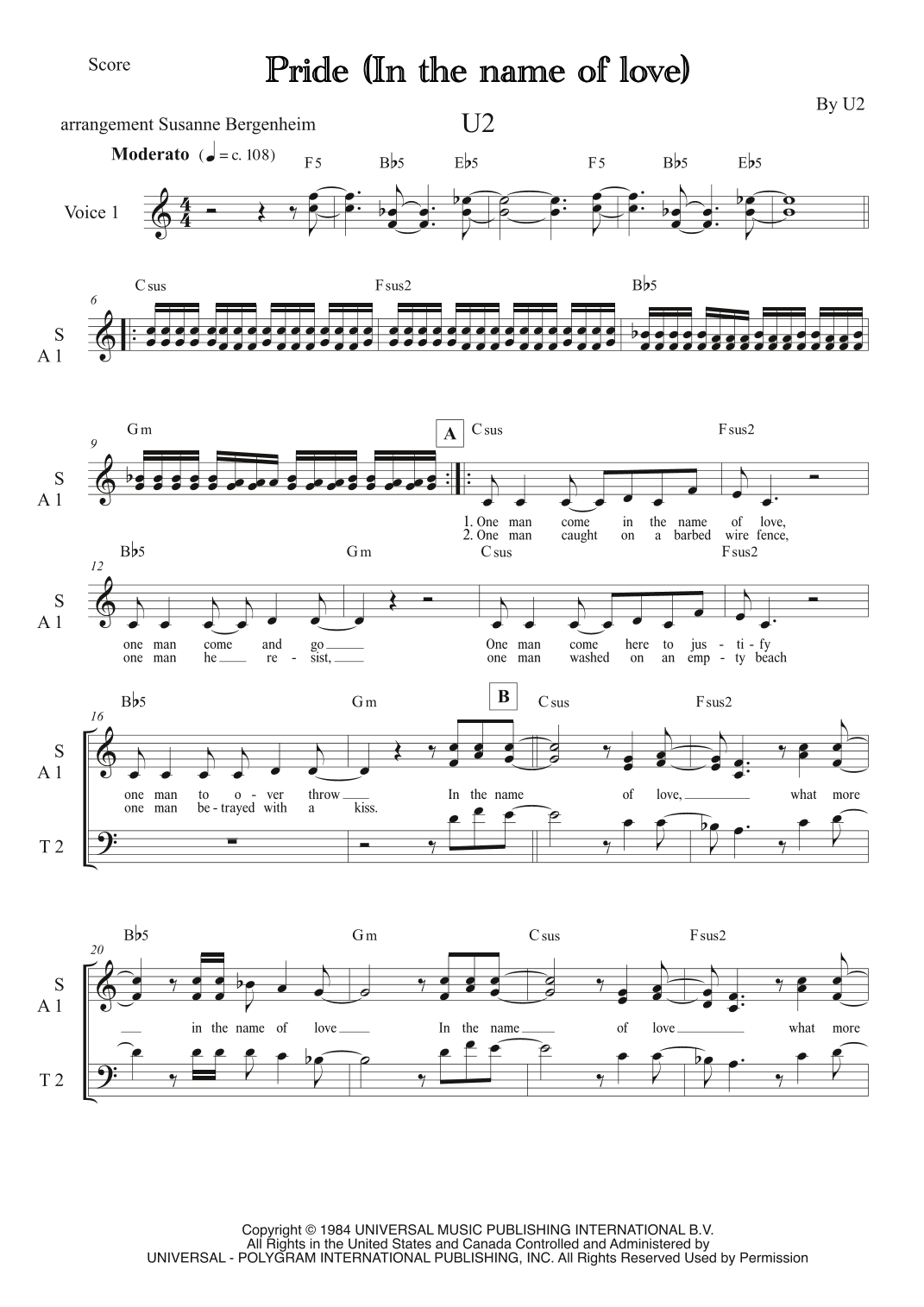 Pride (in The Name Of Love) (arr. Susanne Bergenheim)