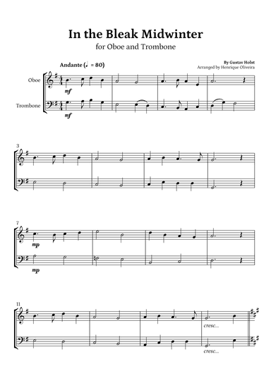 In the Bleak Midwinter (Oboe and Trombone) - Beginner Level (arr. Henrique Oliveira)