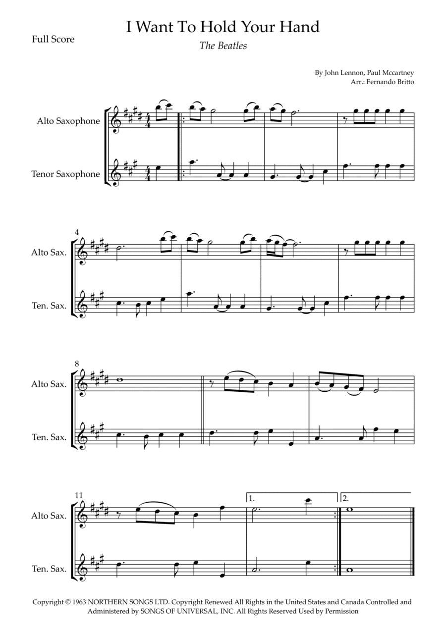 I Want To Hold Your Hand (arr. Fernando Britto)