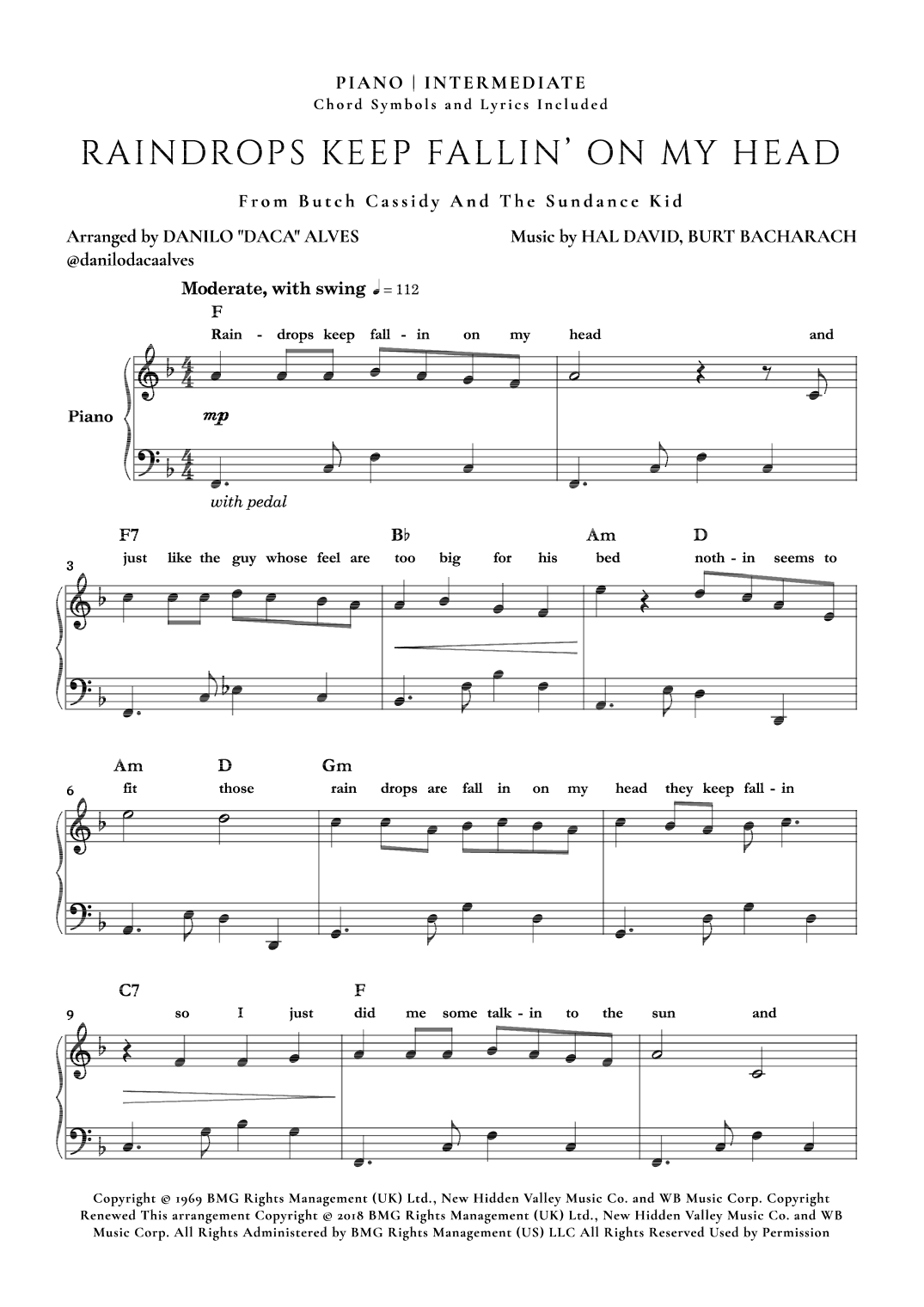 Raindrops Keep Fallin' On My Head (arr. Danilo "Daca" Alves)
