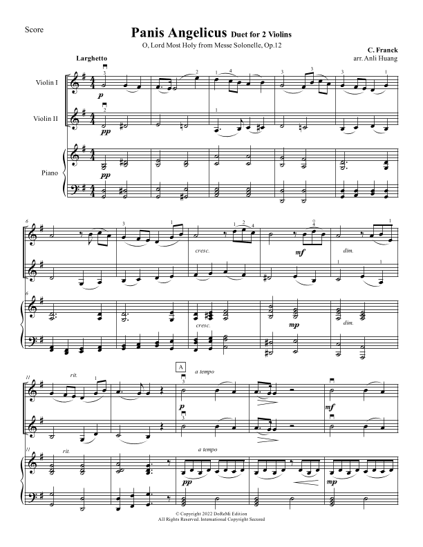 Panis Angelicus Duet for 2 Violins (arr. Anli Huang)