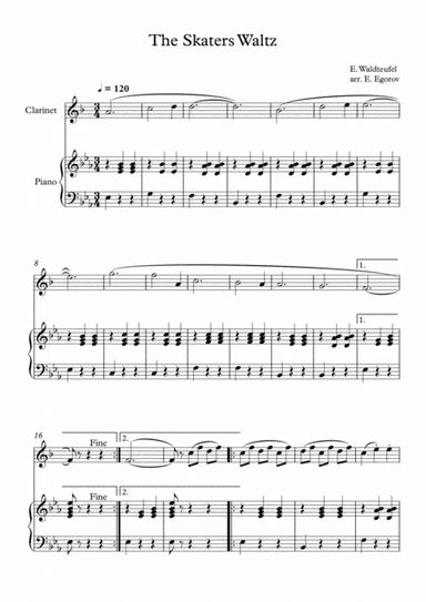The Skaters Waltz, Emile Waldteufel, For Clarinet & Piano (arr. Eugene Egorov)