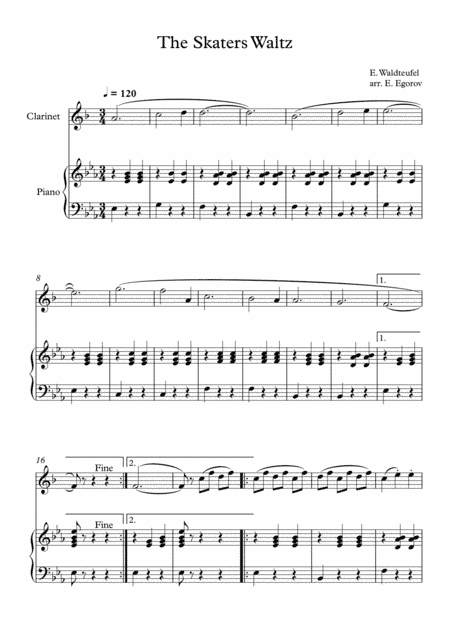The Skaters Waltz, Emile Waldteufel, For Clarinet & Piano (arr. Eugene Egorov)