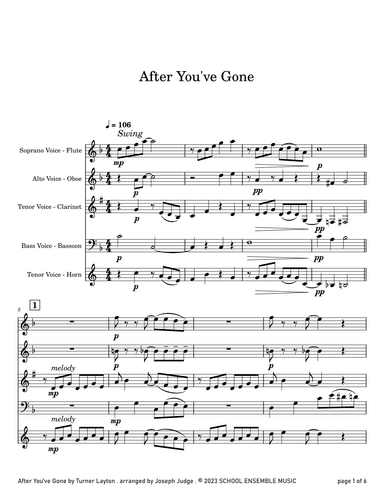 After You've Gone by Layton for Woodwind Quartet in Schools (arr. Joseph Judge)
