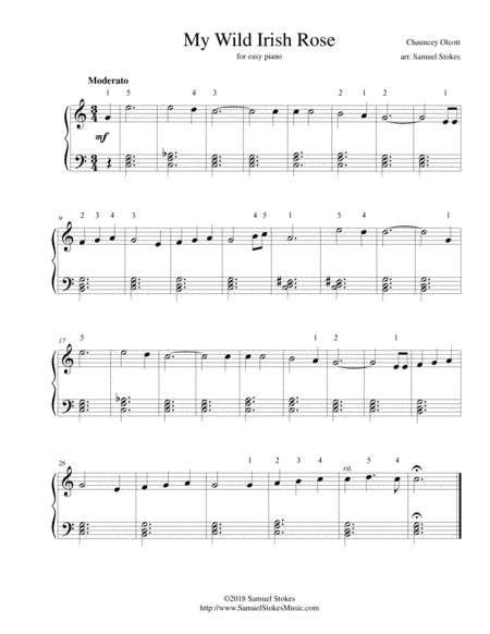 My Wild Irish Rose - for easy piano (arr. Samuel Stokes)