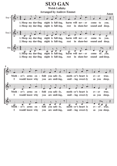 Suo Gan [Sleep My Darling] A Cappella SSA (arr. Andrew Emmet)