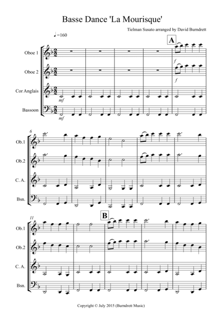 Basse Dance by Susato for Double Reed Quartet (arr. David Burndrett)