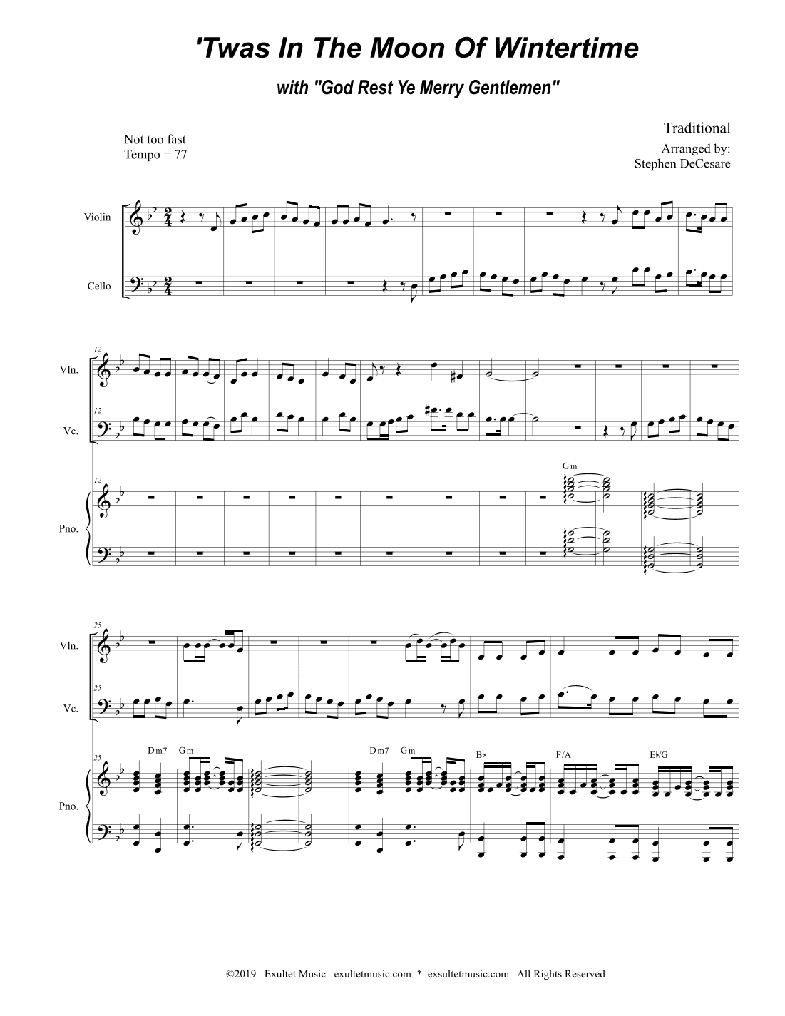 'Twas In The Moon Of Wintertime (with "God Rest Ye Merry Gentlemen") (Duet for Violin and Cello) (arr. Stephen DeCesare)