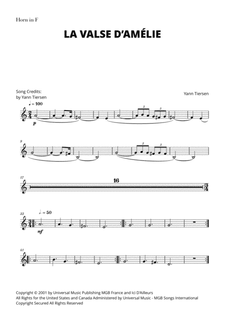 La Valse D'amelie (arr. Cadenza Editions)