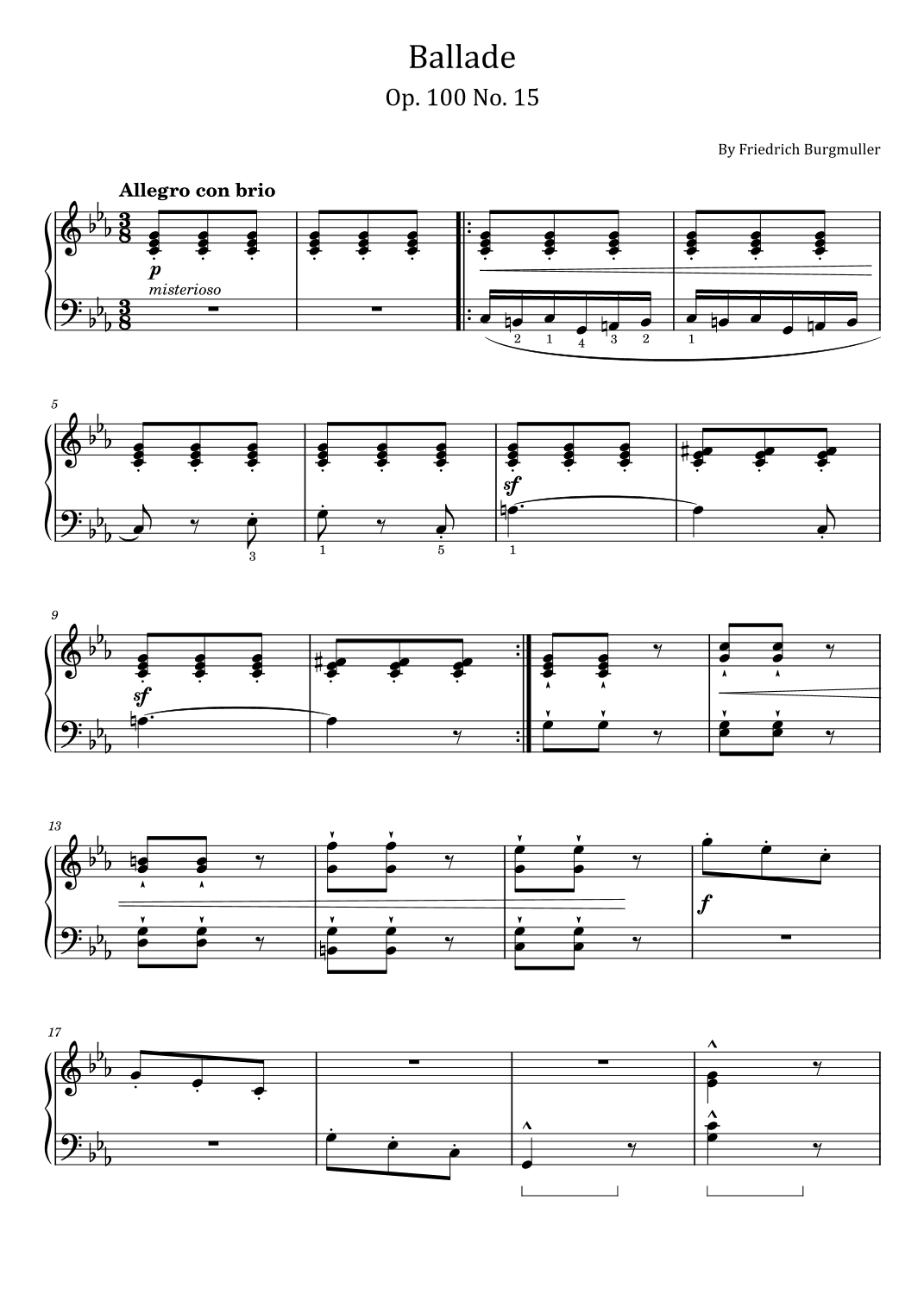 Burgmüller - Ballade - Op.100, No.15 - Original  For Piano Solo With Fingered (arr. poon)
